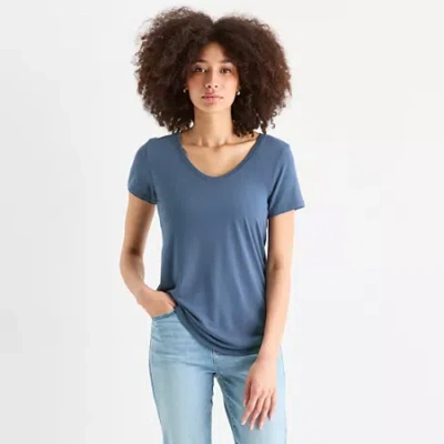 Ana Womens Scoop Neck Short Sleeve T-shirt In Blue