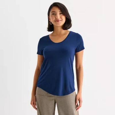 Ana Womens Scoop Neck Short Sleeve T-shirt In Blue