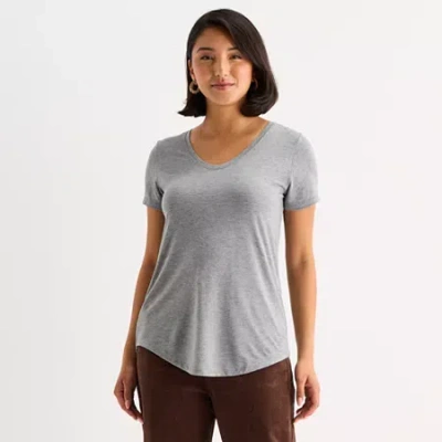 Ana Womens Scoop Neck Short Sleeve T-shirt In Gray