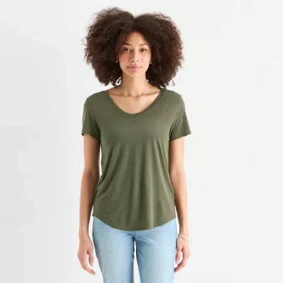 Ana Womens Scoop Neck Short Sleeve T-shirt In Green
