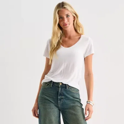 Ana Womens Scoop Neck Short Sleeve T-shirt In White