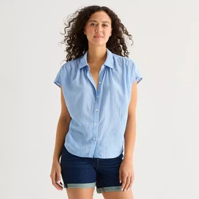 Ana Womens Short Sleeve Blouse In Blue