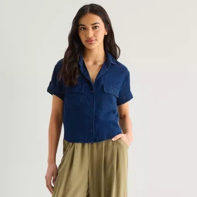 Ana Womens Short Sleeve Blouse In Blue