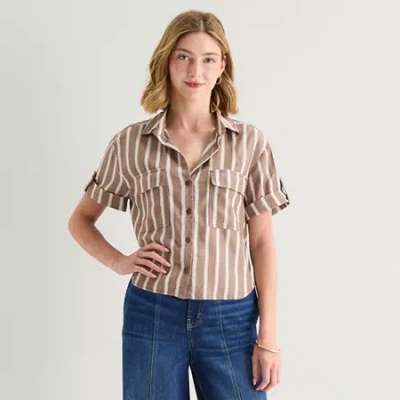 Ana Womens Short Sleeve Blouse In Brown