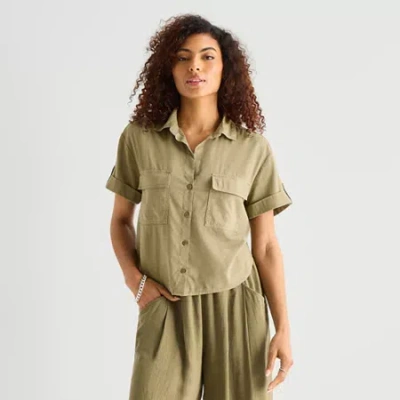 Ana Womens Short Sleeve Blouse In Green