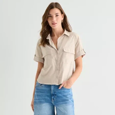 Ana Womens Short Sleeve Blouse In Neutral