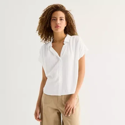 Ana Womens Short Sleeve Blouse In White