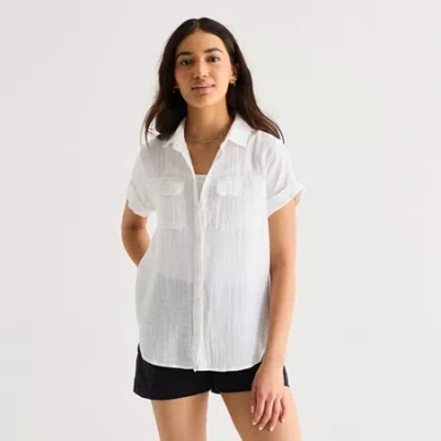 Ana Womens Short Sleeve Blouse In White