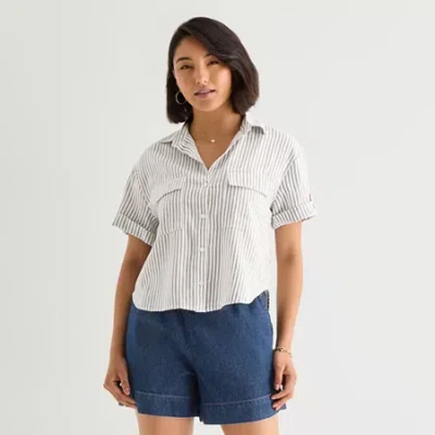 Ana Womens Short Sleeve Blouse In White