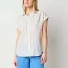 Ana Womens Short Sleeve Button Down Blouse Tall In Blue