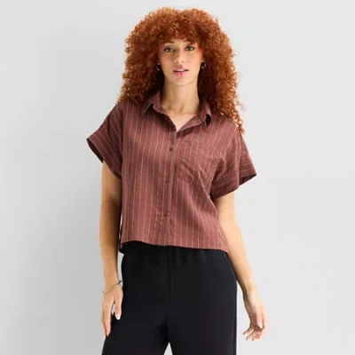 Ana Womens Short Sleeve Camp Shirt In Black