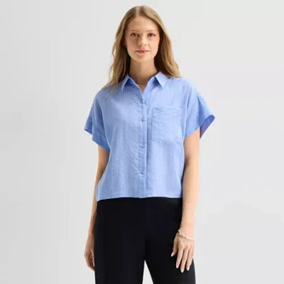 Ana Womens Short Sleeve Camp Shirt In Blue