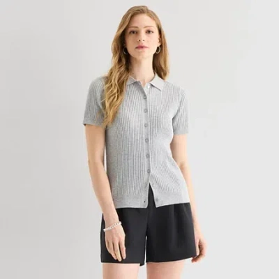 Ana Womens Short Sleeve Polo Sweater In Gray