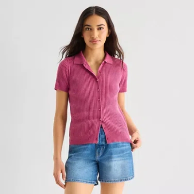 Ana Womens Short Sleeve Polo Sweater In Pink
