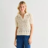 Ana Womens Short Sleeve Pullover Sweater In White