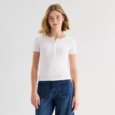 Ana Womens Short Sleeve Slim Fit Henley Shirt In White