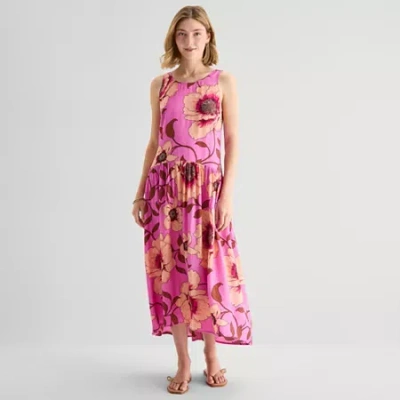 Ana Womens Sleeveless Drop Waist Dress In Pink