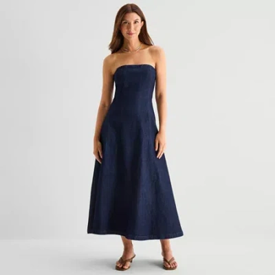 Ana Womens Sleeveless Midi A-line Dress In Blue