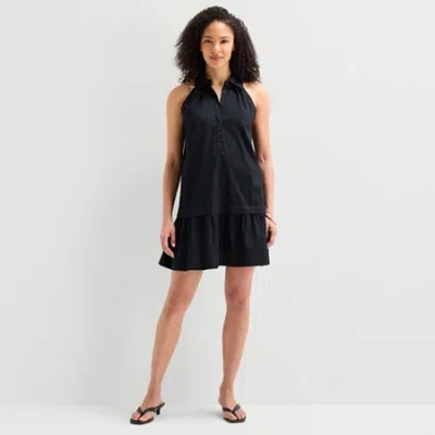 Ana Womens Sleeveless Striped A-line Dress In Black