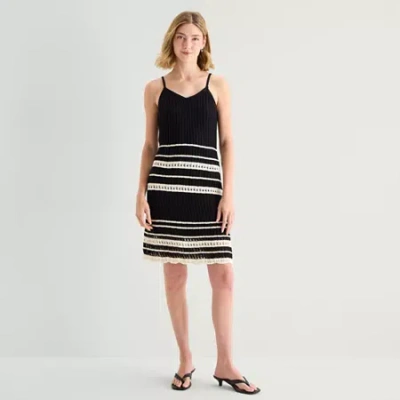 Ana Womens Sleeveless Striped Sweater Dress In Black
