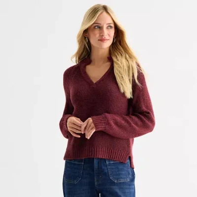 Ana Womens Split Crew Neck Long Sleeve Striped Pullover Sweater In Red