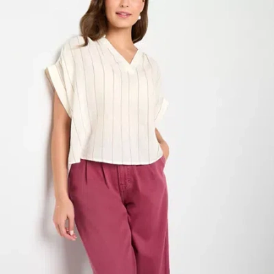 Ana Womens Split Crew Neck Short Sleeve Blouse In Blue