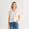 Ana Womens Split Crew Neck Short Sleeve Blouse In Multi