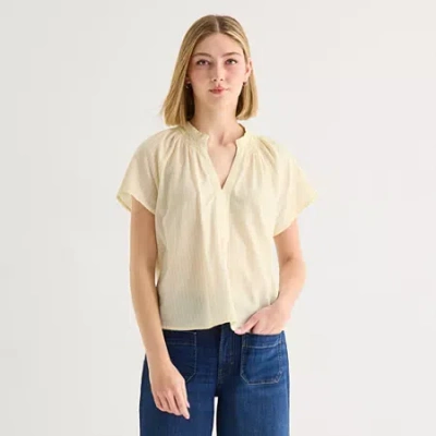 Ana Womens Split Crew Neck Short Sleeve Blouse In Neutral