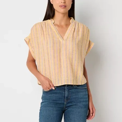 Ana Womens Split Crew Neck Short Sleeve Blouse In Yellow