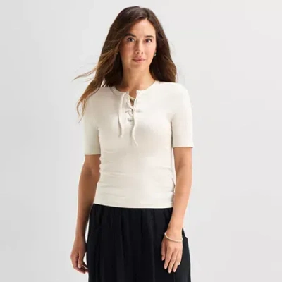 Ana Womens Split Tie Neck Short Sleeve T-shirt In White