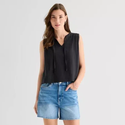 Ana Womens Split Tie Neck Sleeveless Tank Top In Black