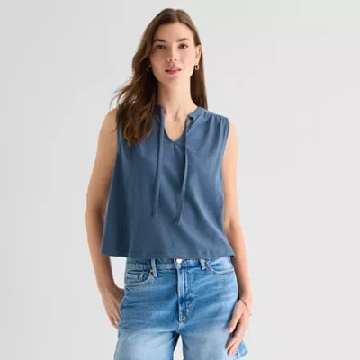 Ana Womens Split Tie Neck Sleeveless Tank Top In Blue