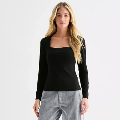 Ana Womens Square Neck Long Sleeve T-shirt In Black