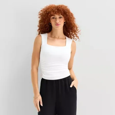 Ana Womens Square Neck Sleeveless Tank Top In White