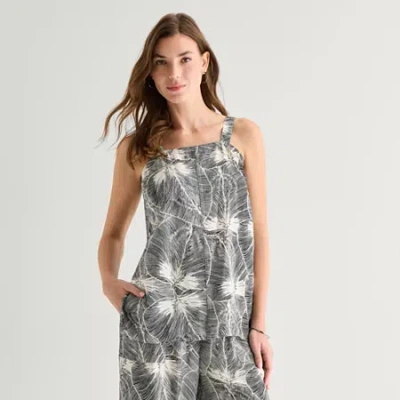 Ana Womens Square Neck Sleeveless Tunic Top In Black