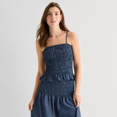 Ana Womens Square Neck Tank Top In Blue