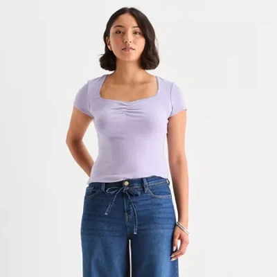 Ana Womens Sweetheart Neck Short Sleeve T-shirt In Purple
