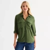 Ana Womens Tall Cuffed Long Sleeve Regular Fit Button-down Shirt In Green