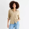 Ana Womens Tall Cuffed Long Sleeve Regular Fit Button-down Shirt In Sand