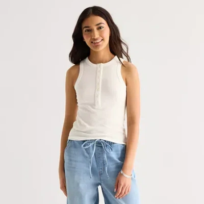 Ana Womens Tall Henley Neck Sleeveless Tank Top In White