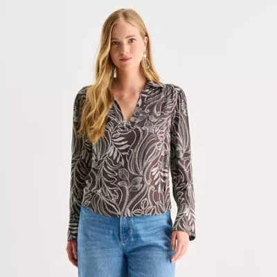 Ana Womens Tall Long Sleeve Blouse In Black