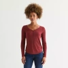 Ana Womens Tall Long Sleeve Regular Fit Henley Shirt In Red