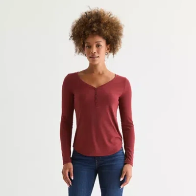 Ana Womens Tall Long Sleeve Regular Fit Henley Shirt In Red