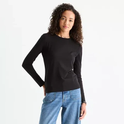 Ana Womens Tall Round Neck Long Sleeve T-shirt In Black