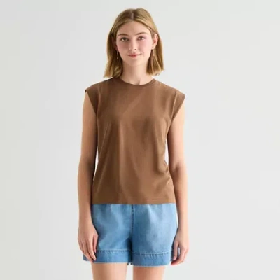 Ana Womens Tall Round Neck Sleeveless T-shirt In Brown