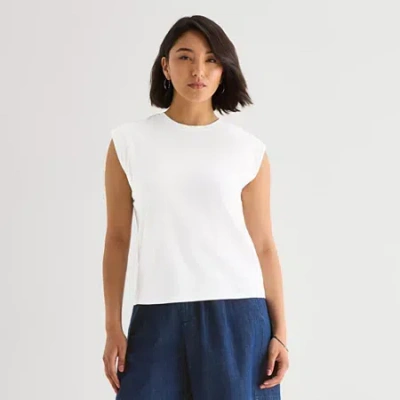 Ana Womens Tall Round Neck Sleeveless T-shirt In White