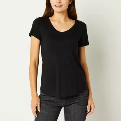 Ana Womens Tall Scoop Neck Short Sleeve T-shirt In Black