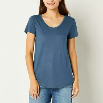 Ana Womens Tall Scoop Neck Short Sleeve T-shirt In Blue