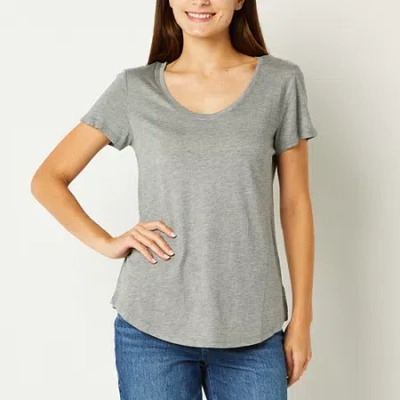 Ana Womens Tall Scoop Neck Short Sleeve T-shirt In Gray