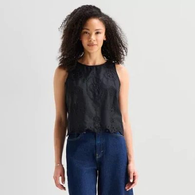 Ana Womens Tall Square Neck Sleeveless Blouse In Black